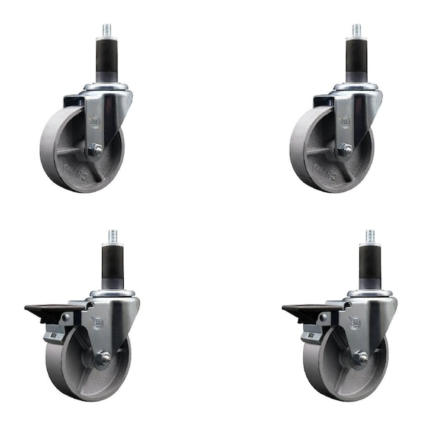 4'' Semi Steel Wheel Swivel 1-1/4'' Expanding Stem Caster Set 2 Brakes, 4PK